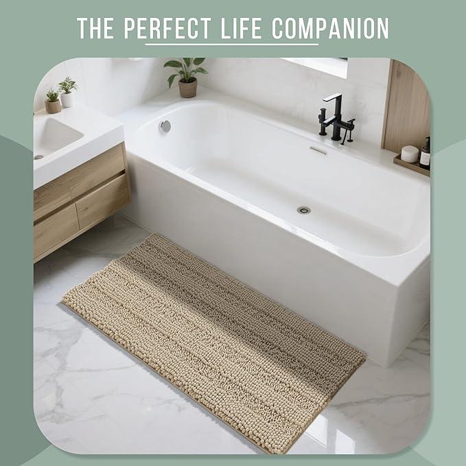 Yimobra Bathroom Rug Mat 47 x 24, Non Slip and Super Absorbent Bath Mat,Machine Washable Quick Dry,Ultra Plush Chenille Shower Rugs for Bathroom Floor Sink Tub and Shower Outside,Camel - ModernBath