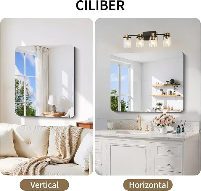 CILIBER Frameless Wall Mirror, 30" x 36" Rectangle Bathroom Mirror Rounded Corner, HD Shatterproof Vanity Mirror with Polished Edge for Over Sink, Bedroom, Entryway, Vertical or Horizontal - ModernBath