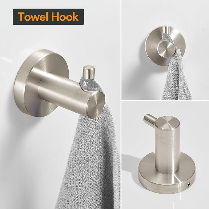 BESy 4 Piece Bathroom Accessories Set (Adjustable 16 to 26 Inch Towel Bar, Towel Ring, Toilet Paper Holder,Towel Hook), Wall Mounted Bath Hardware Accessory Fixtures Set,Stainless Steel/Brushed Nickel - ModernBath