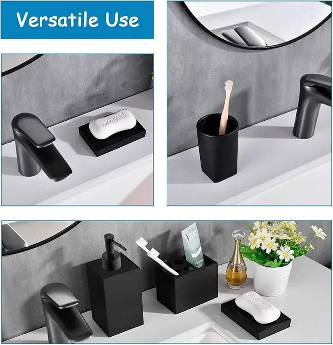 Jincrop 5-Piece Matte Black Bathroom Accessory Set - Modern Design Set with Soap Dispenser, 2 Tumbler Cups, Soap Dish & Toothbrush Holder - ModernBath