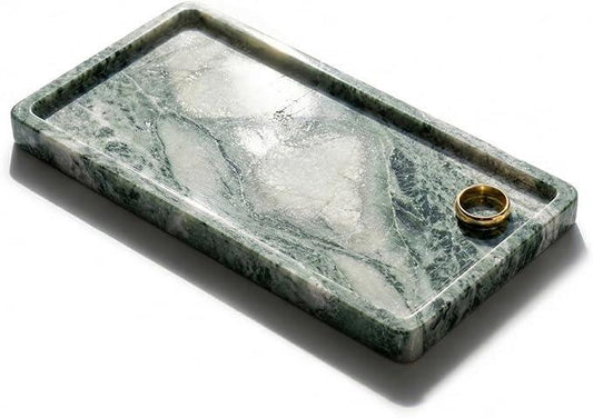 Green Marble Tray – 12" x 6.5" Decorative Vanity Tray for Bathroom, Countertop, Jewelry, Candles, Kitchen | Natural Stone Organizer for Makeup, Perfume, Skincare & Home Décor - ModernBath