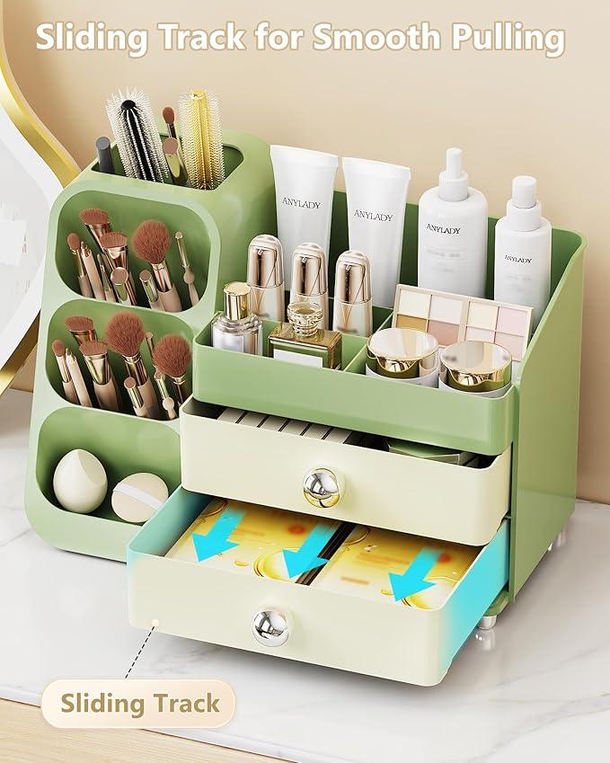 Anylady Makeup Organizer with Drawers, Skincare Organizer (Large Size Thick), Storage Box Cosmetic Display Cases, Make up Organizers for Vanity, Dresser, Desk, Kitchen, Countertop (green) - ModernBath