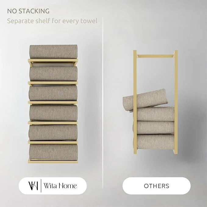Modern Tiered Towel Rack - Wall-Mounted Metal Towel Shelf for Bathroom, Space-Saving Storage for Towels, Organizers, and Home Decor (Gold, 6-Tier) - ModernBath