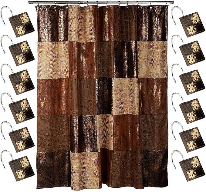 Zahari Home 13pc Zambia Animal Shower Curtain Set & Hooks - Classic Fabric Shower Curtain - Unique Western Country Design - ModernBath