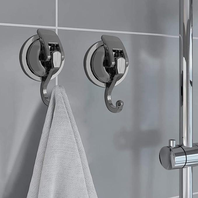 Heavy Duty Vacuum Suction Shower Hooks - Glass Suction Cup Hooks, Bathroom Robe Hooks, Reusable, No Hole Punched, for Garland Decoration (Silver Grey, 4 Pack) - ModernBath