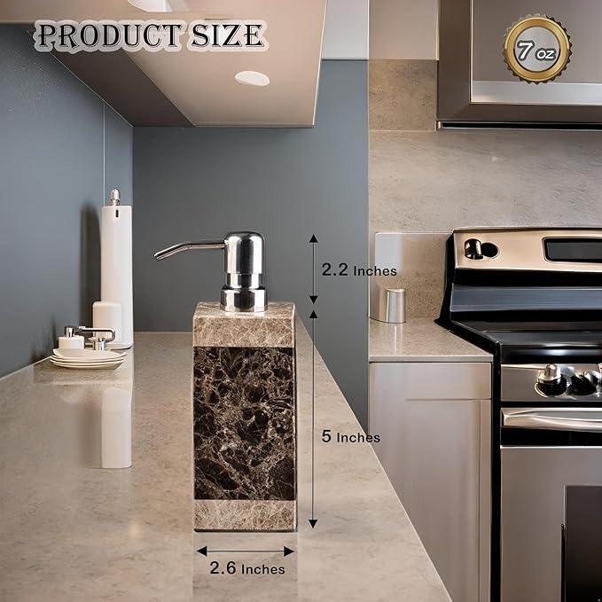 Hand Liquid&Lotion Soap Dispenser Pump Bottle Natural Marble for Kitchen Bathroom Countertop Laundry Room Holds Dish Soap Shampoo Laundry Liquid Shower Gel(Coffee Colour) - ModernBath