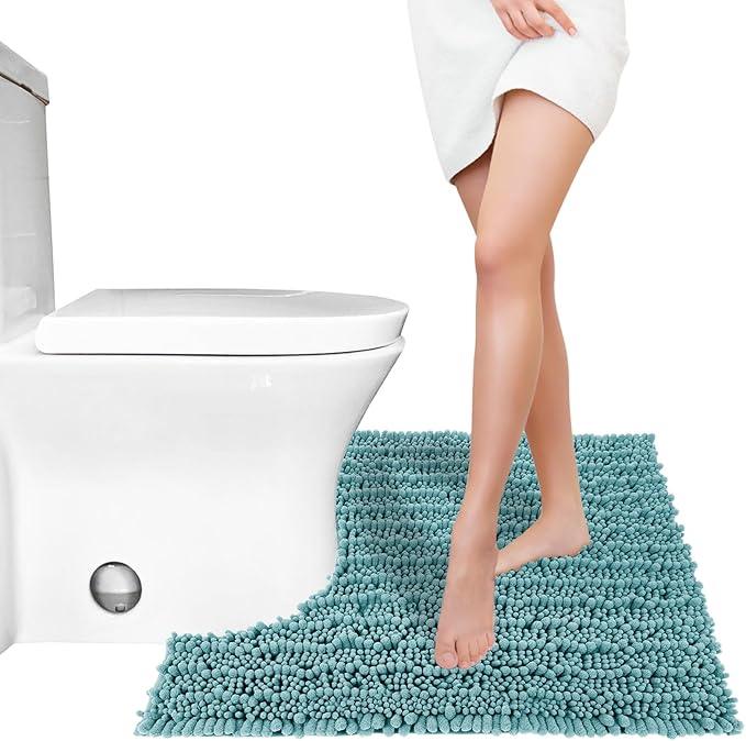 Yimobra Toilet Rug U Shaped Washable 24x20 Inch - Ultra Soft Absorbent Chenille Bath Rugs for Toilet, Quick Dry & Machine Washable, Non Slip Contour Bathroom Mat, Teal Blue - ModernBath