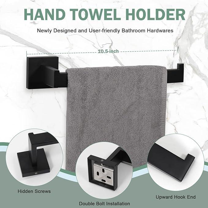 VELIMAX Premium Stainless Steel 4 Pieces Bathroom Hardware Accessories Set Wall Mounted Towel Bar Set, Matte Black, 24-Inch - ModernBath