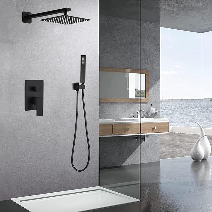 Heable Matte Black Shower System Bathroom Luxury Rain Mixer Shower Combo Set Wall Mounted Rainfall Shower Head System Shower Faucet Rough-in Valve Body and Trim Kit - ModernBath