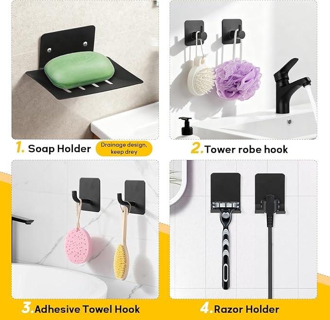 15 Pieces Matte Black Bathroom Accessories Set,Towel Holder for Bathroom Wall,Towel Bar,Stainless Steel Bathroom Sets Accessories, Toilet Paper Holder,Towel Holder for Bathroom Kitchen - ModernBath