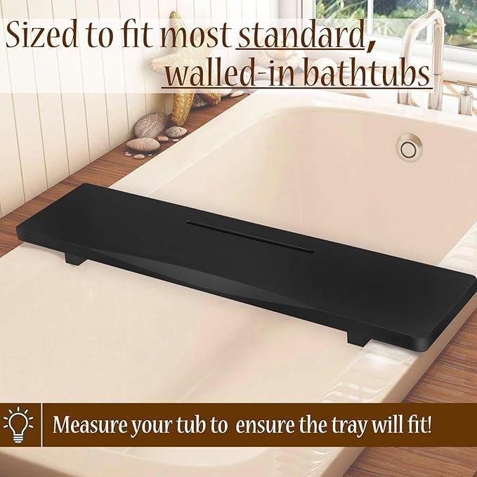 Stylish Black Bamboo Bathtub Tray Caddy with Adjustable Legs, Minimalistic Design Bath Tray for Tub, Bathtub Accessories, Fit Standard and Against Wall Bath Tubs, Gift Idea for Women - ModernBath