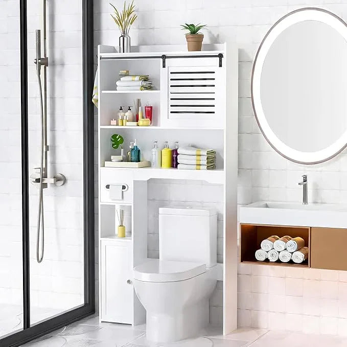 Coolfat Over The Toilet Storage Cabinet, Bathroom Storage Cabinet Organizer, Above Toilet Rack with Door and Adjustable Shelves, Space Saver for Restroom, Laundry (White Right Side) - ModernBath