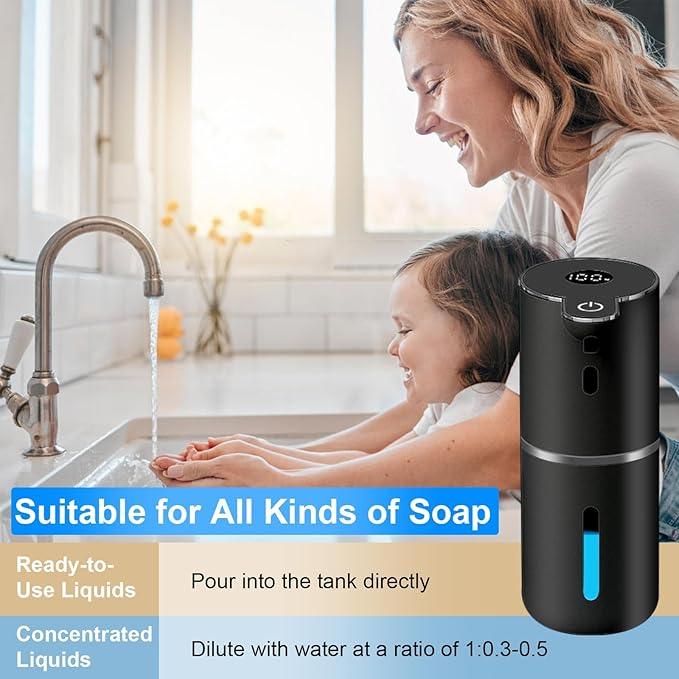 OHIFAST Automatic Liquid Soap Dispenser Touchless, USB Rechargeable Smart Hand Soap Dispenser, 6-Level Adjustable, 12.8oz/380mL, Compatible with Thick Thin Dish Soap for Bathroom Kitchen-Black - ModernBath