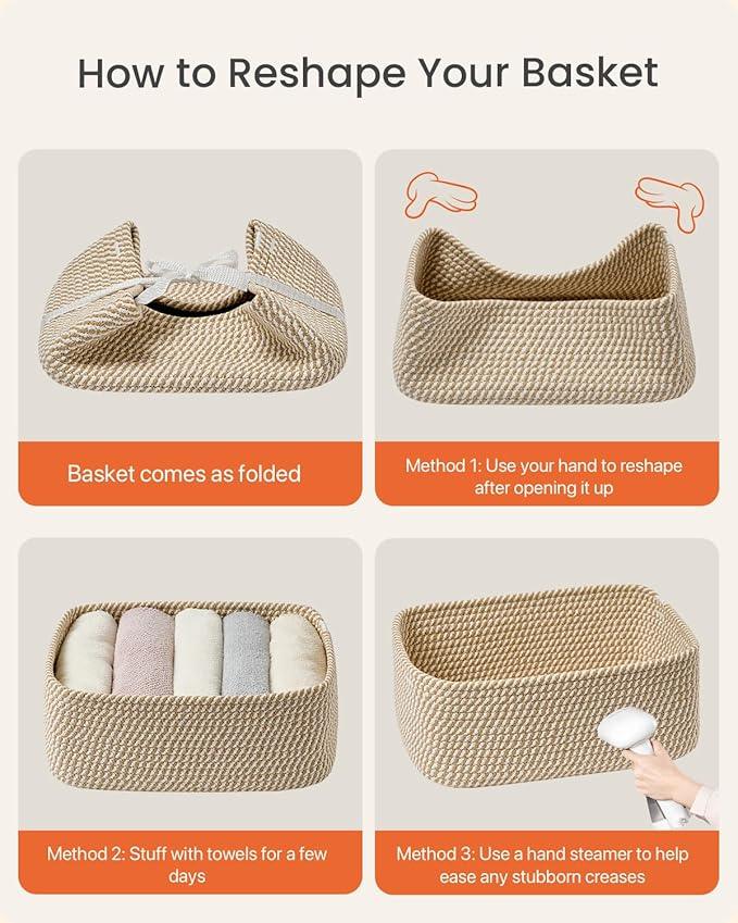 Small Woven Basket, 13.5 x 9.5 x 5 Inches, Storage Basket for Organizing, Cute Small Rope Shelf Closet Cube Storage Bins Baskets for Shelves, Dog Toy Gift Baskets Empty, 3 Pack Brown - ModernBath