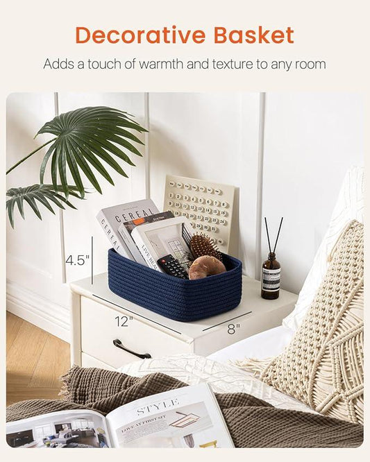 Small Woven Basket, 12 x 8 x 4.5 Inches, Storage Basket for Organizing, Cute Small Rope Shelf Closet Cube Storage Bins Baskets for Shelves, Dog Toy Gift Baskets Empty, 3 Packs, Navy Blue - ModernBath