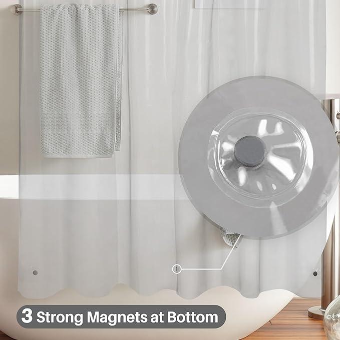 Shower Curtain Liner with 3 Magnets - Heavy Duty PEVA Plastic Shower Curtain for Bathroom, Waterproof Vinyl & See Through Liner, Metal Grommets - Color Block Clear/Black, 72x72 - ModernBath
