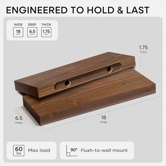 Homeforia Classic Walnut 18 inch Floating Shelf, High End Solid Real Wood Small 18inch Floating Shelves for Wall Mounted, 18in Floating Shelves, Heavy Duty Bracket, 18 X 6.5 X 1.75 inches, Set of 2 - ModernBath