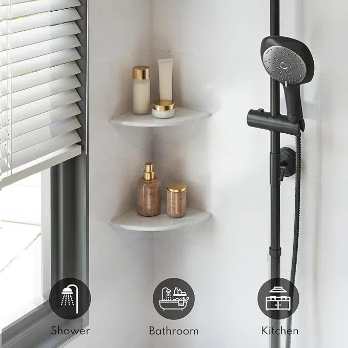 Lovdeco 2 Pcs Carrara Marble Corner Shower Shelf, Polished 9" Round Edge Corner Shelves for Bathroom, Shower, 2 Piece - ModernBath