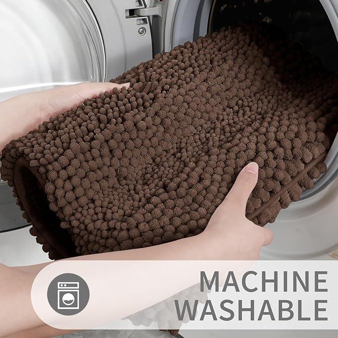Yimobra Toilet Rugs U Shaped Washable 24 x 20, Non Slip and Super Absorbent Toilet Mat, Quick Dry, Ultra Luxury Microfiber Chenille Plush Fluffy Contour Bath Rugs for Toilet Base, Brown - ModernBath
