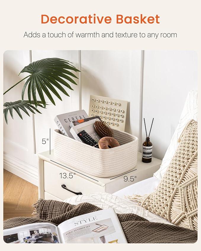 Small Woven Basket, 13.5 x 9.5 x 5 Inches, Storage Basket for Organizing, Cute Small Rope Shelf Closet Cube Storage Bins Baskets for Shelves, Dog Toy Gift Baskets Empty, 3 Packs, Off White - ModernBath