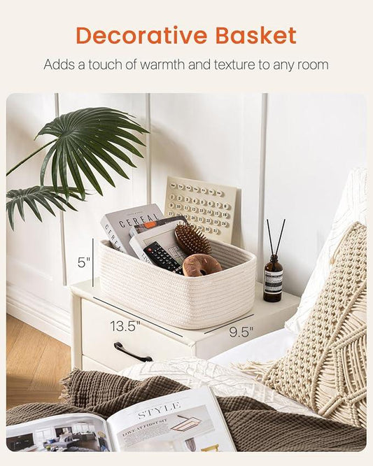 Small Woven Basket, 13.5 x 9.5 x 5 Inches, Storage Basket for Organizing, Cute Small Rope Shelf Closet Cube Storage Bins Baskets for Shelves, Dog Toy Gift Baskets Empty, 3 Packs, Off White - ModernBath