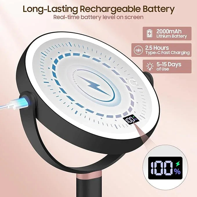 GOMIPURU Makeup Magnifying Mirror with Light 30X/1X, Digital Display, 2-Sided Touch Control, Makeup Mirror with 3 Color Lights,360° Rotate, Height Adjustable Lighted Magnifying Mirrors for Desk Travel - ModernBath