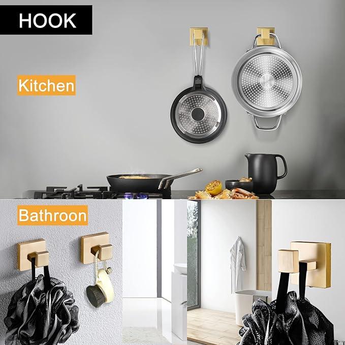 TNOMS Brushed Gold Towel Bar Set Bathroom Hardware Set, 5 Pieces Gold Bathroom Accessories Set Stainless Steel Wall Mounted Towel Holder for Bathroom 23.6in - ModernBath