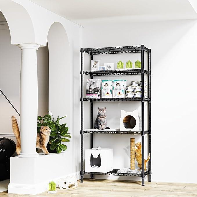 1250 lbs 5 Tier Shelf Metal Storage Shelves Shelving Wire Rack Heavy Duty Closet Organizers for Garage Kitchen Bathroom Laundry Black 13.8" D x 35.4" W x 68.5" H - ModernBath