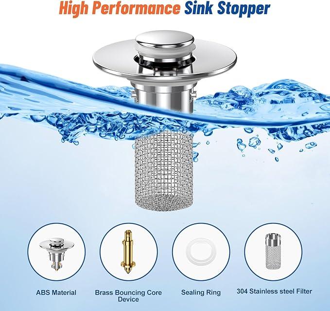2PC Bathroom Sink Stopper Hair Catcher, Pop Up Sink Drain Filter with Removable Stainless Steel Filter Basket Hair Catcher, for US Bathroom Sink Stopper Replacement. - ModernBath