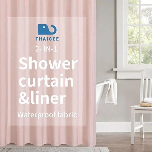 THAIGEE 2-in-1 Waterproof Fabric Shower Curtain or Liner,Linen Textured,Breathable TPU & Washable Bathroom Shower Curtain Set with 12 Plastic Hooks,Modern,72"x72" Blush - ModernBath