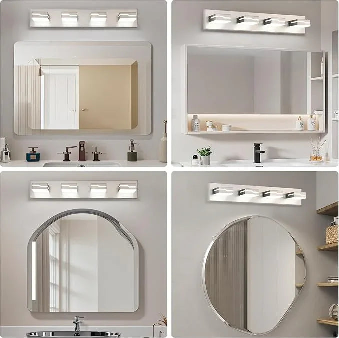Merexcint LED Modern Bathroom Vanity Light Fixtures 4-Light, 25.5 inch Dimmable Nickel Vanity Lights for Bathroom Lighting Fixtures Over Mirror, with 350°Rotatable Acrylic Heads(White Light 5500K) - ModernBath