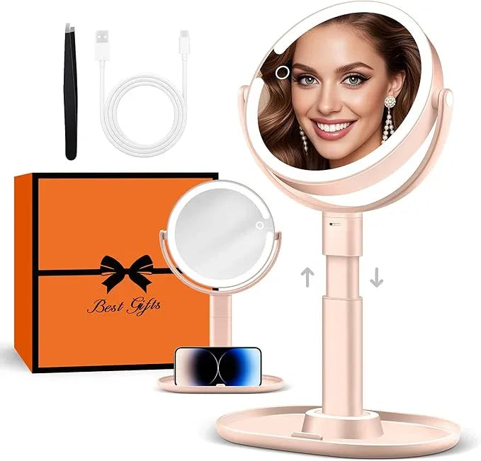 B Beauty Planet Makeup Mirror with Lights, Lighted Magnifying Mirror 30X with 3 Lighting and Adjustable Brightness, 2-Sided Height Adjustable Vanity Mirror for Bathroom, Gifts for Women Pink - ModernBath
