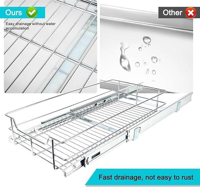 Pull Out Cabinet Organizer 9" W X 17" D, Slide Out Drawers For Kitchen Organizers and Storage, Pull Out Drawers For Cabinets Capacity Heavy Duty Caddy, Cabinet Shelves Chrome-Plated, Bathroom Pantry - ModernBath