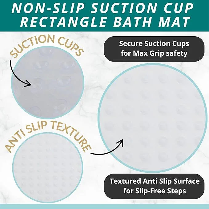 ENKOSI Non Slip Shower Mat – Bath Mat for Tub and Shower Floors – Anti Slip Bathtub Mat with Strong Suction Cup Grip – Soft, White Bathroom Mat for Inside Baths and Showers (28x16 Clear) - ModernBath