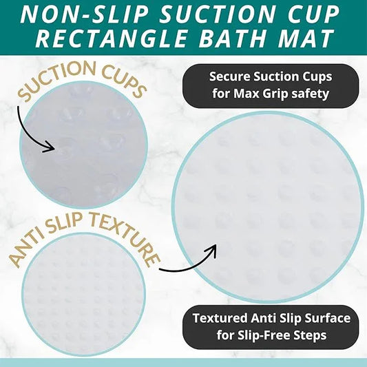 ENKOSI Non Slip Shower Mat – Bath Mat for Tub and Shower Floors – Anti Slip Bathtub Mat with Strong Suction Cup Grip – Soft, White Bathroom Mat for Inside Baths and Showers (28x16 Clear) - ModernBath