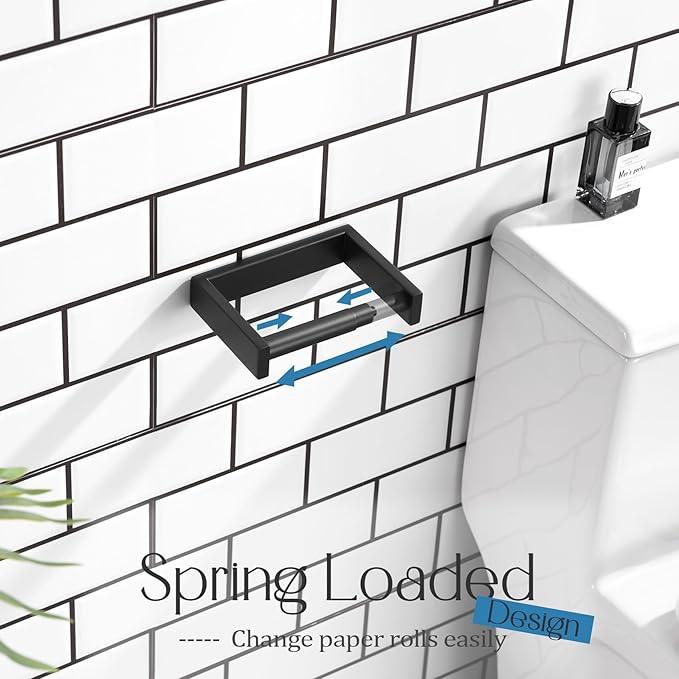 KOKOSIRI Toilet Paper Holder Spring Loaded Bathroom Toilet Roll Holder Wall Mount Stainless Steel Matte Black B2011BK - ModernBath