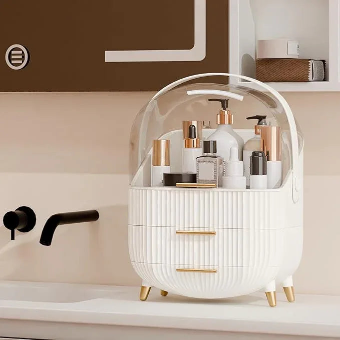 lurcns Makeup Organizers and Storage, Make up Organizer for Vanity Cosmetics Skincare Organizers With Lid and Drawers Display Cases for Countertop（White） - ModernBath