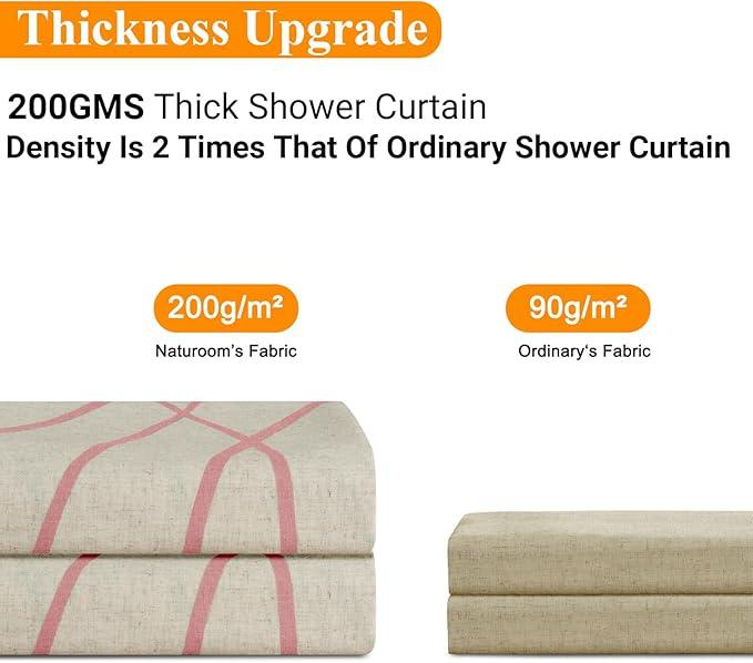 Pink Modern Farmhouse Linen Shower Curtain, Country Cottage Bathroom Decor Striped Minimal Boho Textured Linen Shower Curtain Set with Hooks, 72x72 - ModernBath