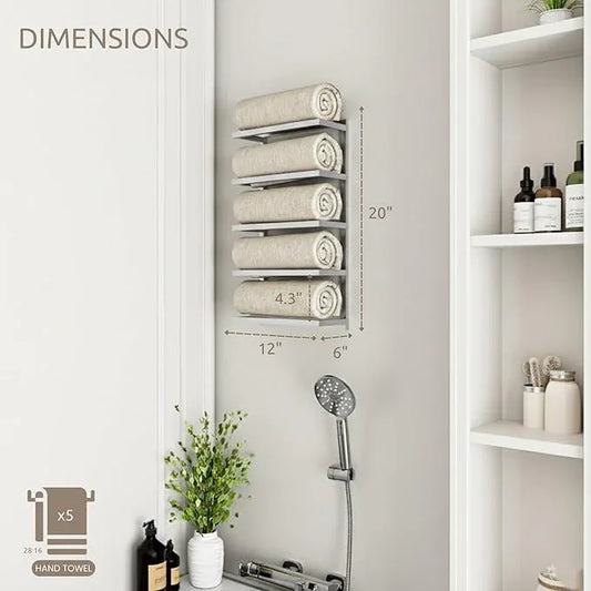 Modern Tiered Towel Rack - Wall-Mounted Metal Towel Shelf for Bathroom, Space-Saving Storage for Towels, Organizers, and Home Decor (Satin Nickel, 5-Tier) - ModernBath