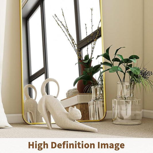 BEAUTYPEAK Full Length Mirror, 66"x23" Rounded Corner Floor Mirror Standing Hanging or Leaning Against Wall, Suitable for Dressing Room or Bedroom, Gold