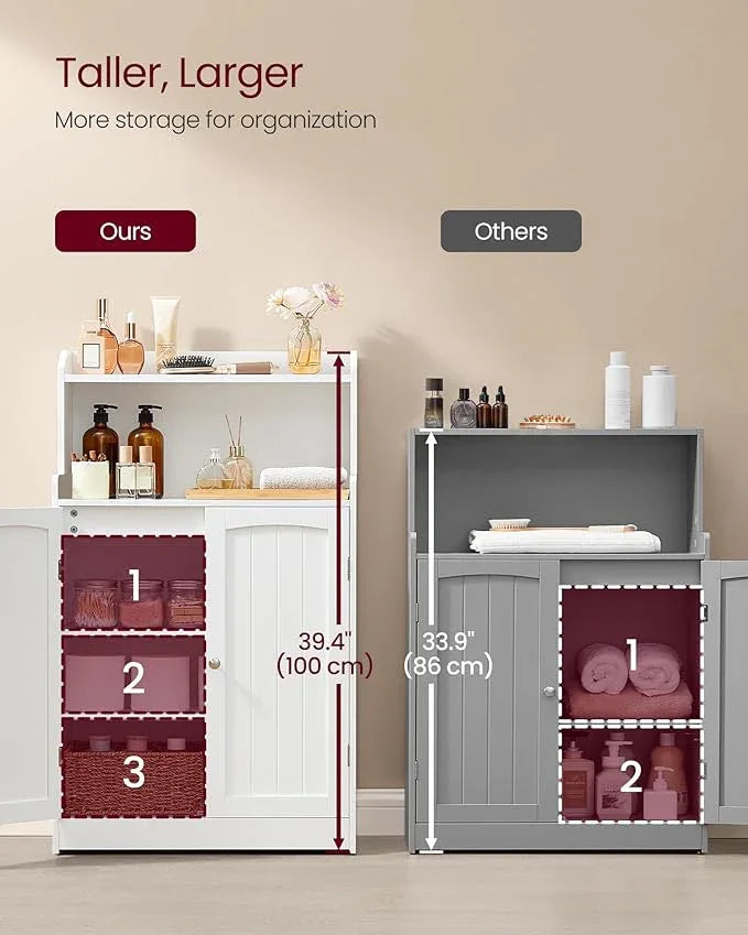 VASAGLE 39.4-Inch Tall Storage Cabinet, Floor Cabinet with 2 Doors, 2 Adjustable Shelves, Freestanding, for Bathroom, Kitchen, Living Room, Cloud White UBBC770W01 - ModernBath
