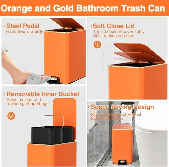 XLHOMO 11PCS Bathroom Sets with Shower Curtain and Rugs Bathroom Accessories Set Orange Bathroom Set,Soap Dispenser & Toilet Brush Holder Set with Stainless Steel Trash Can - ModernBath