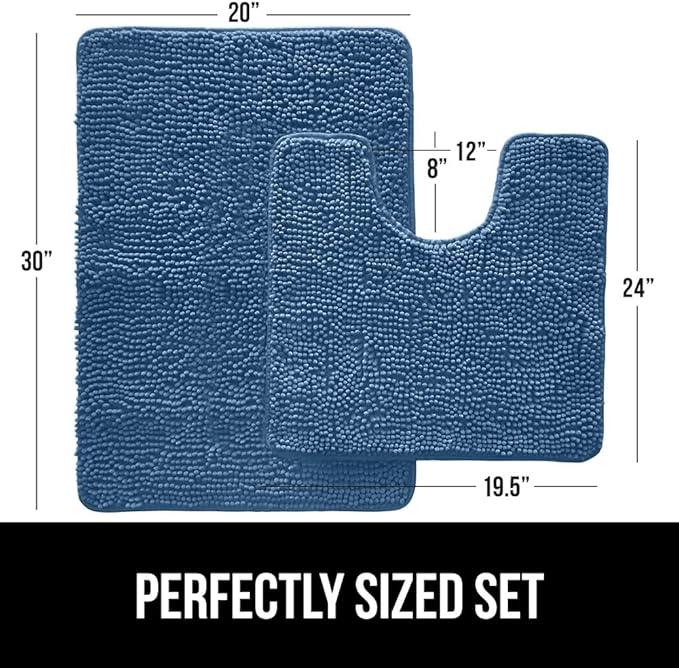 GORILLA GRIP Bathroom Rug Sets, Soft Chenille 2 Piece Area Rugs Set, Toilet Base Mat and 30x20 Carpet, Absorbent Microfiber Washable Mats Dry Quickly, Home Décor and Bath Room Accessories, Blue - ModernBath
