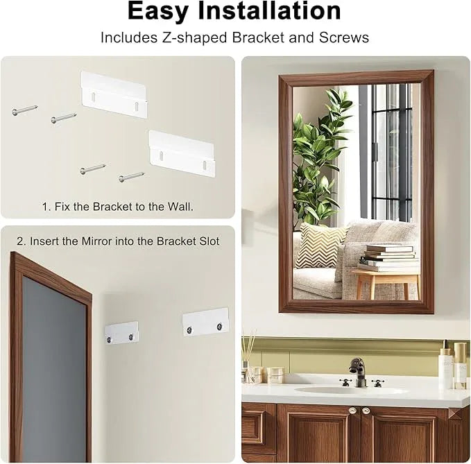 Bathroom Mirror for Over Sink,22x30Inch Thick Anti-Rust Wood Grain Metal Frame, Rectangle Decorative Wall Mirror with HD Tempered Glass, Horizontal or Vertical Mount for Vanity, Bathroom,Living Room - ModernBath