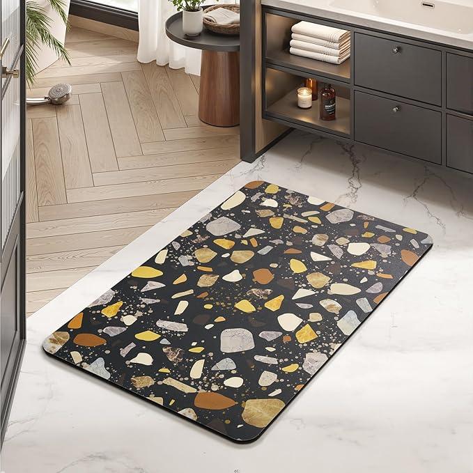 MontVoo -Bath Mat-Non Slip Thin Bathroom Rugs Fit Under Door- Quick Dry Absorbent Faux Suede Surface Grey Bathroom Floor Mats-Shower Rug for in Front of Bathtub Shower Black & Multi Color 17x27.5 - ModernBath