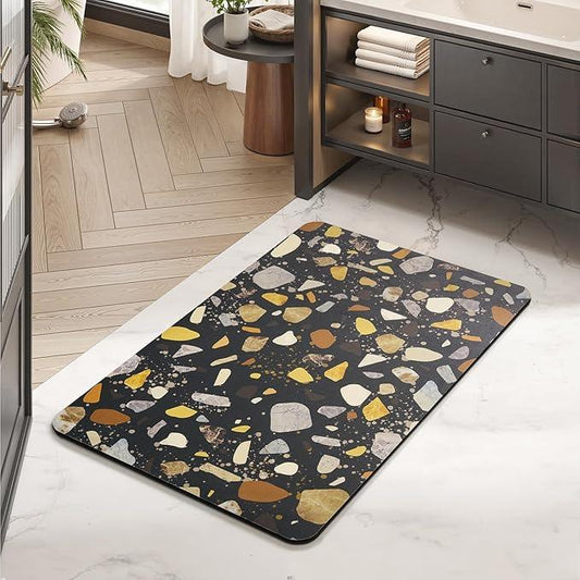 MontVoo -Bath Mat-Non Slip Thin Bathroom Rugs Fit Under Door- Quick Dry Absorbent Faux Suede Surface Grey Bathroom Floor Mats-Shower Rug for in Front of Bathtub Shower Black & Multi Color 17x27.5 - ModernBath
