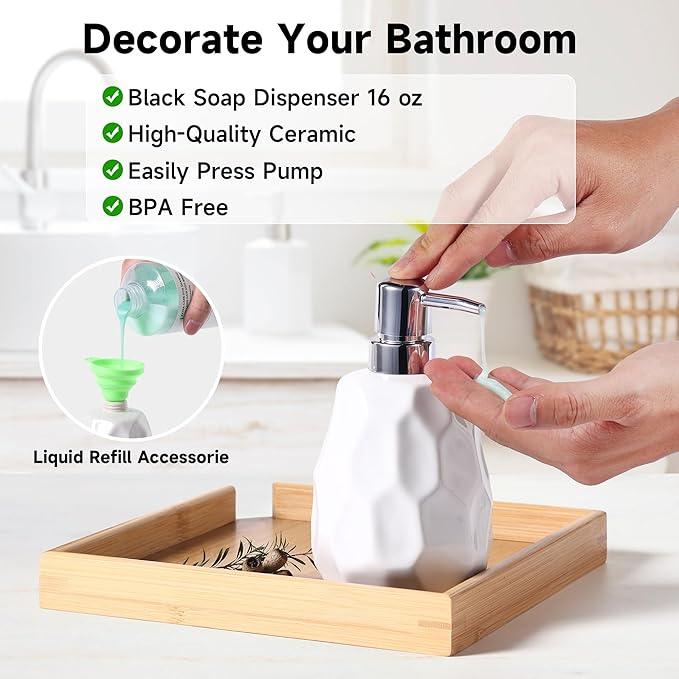 Ceramic Bathroom Accessories Set 4 PCS,Bathroom Toothbrush Holder Set,Soap and Toothbrush Holder Set,Include Toothbrush Holder,Soap Dispenser,Tumbler,Soap Dish,Bathroom Sets Decor Organizer (White) - ModernBath