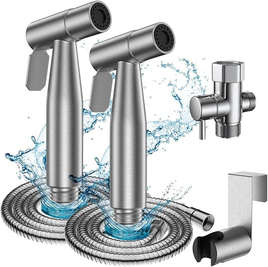 FREDI Bidet Sprayer for Toilet, Handheld Toilet Bidet Sprayer, Stainless Steel, Adjustable Water Pressure, Muslim Shower, Feminine Wash, Easy Installation (2-Pack, Brushed Nickel)