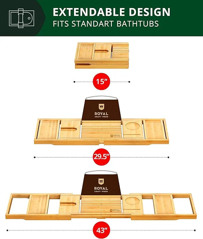 ROYAL CRAFT WOOD Bathtub Tray Caddy for Tub, Bamboo Bath Shelf, Premium Foldable Wood Bath Table, Expandable Bathtub & Bathroom Accessories, New Home Gifts for Mom, Housewarming, Anniversary, Wedding - ModernBath