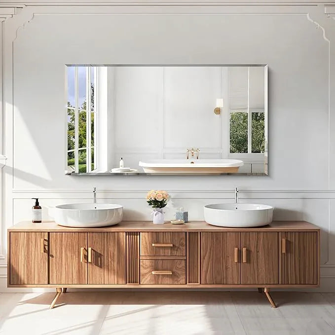 KOCUUY Beveled Mirror, 55x30 Inch Large Frameless Bathroom Mirror for Over Sink, Upgraded Shatterproof Beveled Unframed Design Mirror for Bathroom, Bedroom, Hang Horizontal/Vertical - ModernBath